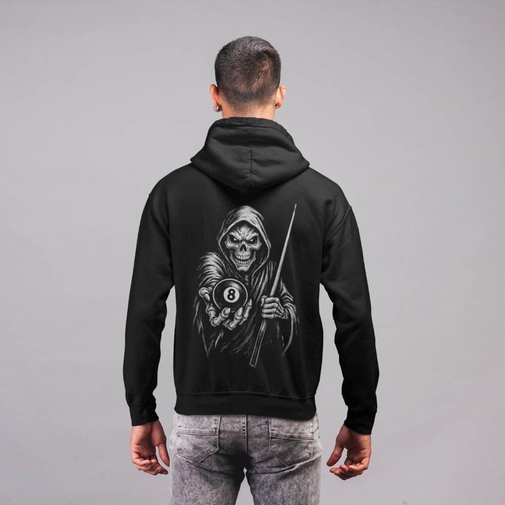 💀🎱 Skeleton 8 Ball Hoodie | Pool Billiards Graphic Pullover